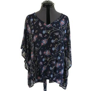 New York & Company Blue Sheer Top w/ Flowing Sleeves & Tie at Waist, Size S/M